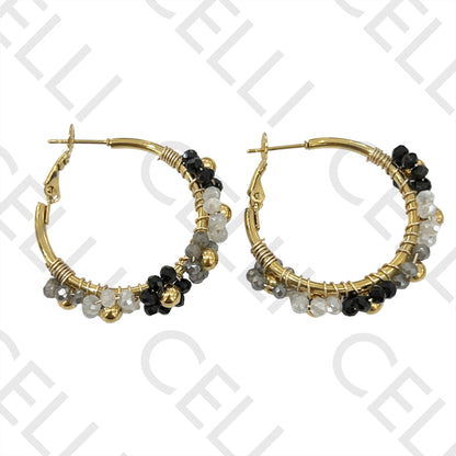 Steel Hoop Earring - Faceted Crystal Flowers or Pearls