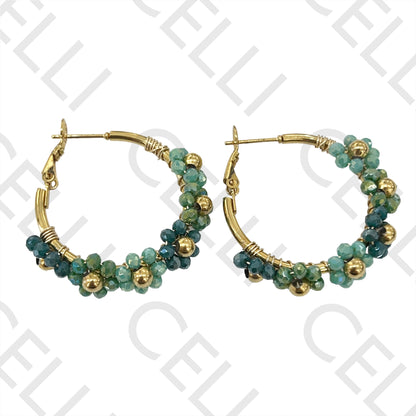 Steel Hoop Earring - Faceted Crystal Flowers or Pearls