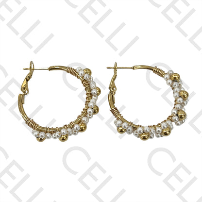 Steel Hoop Earring - Faceted Crystal Flowers or Pearls