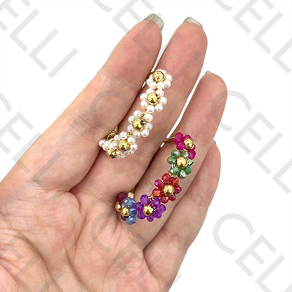 Steel Hoop Earring - Faceted Crystal Flowers or Pearls