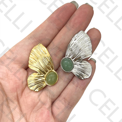 Steel Earring - flower with green stone