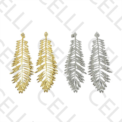 Steel Earring - leaf with brilliants