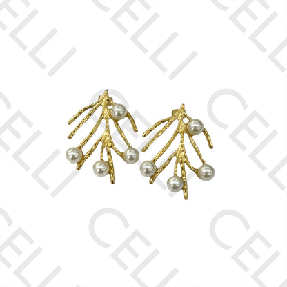 Steel Earring - leaf with pearls