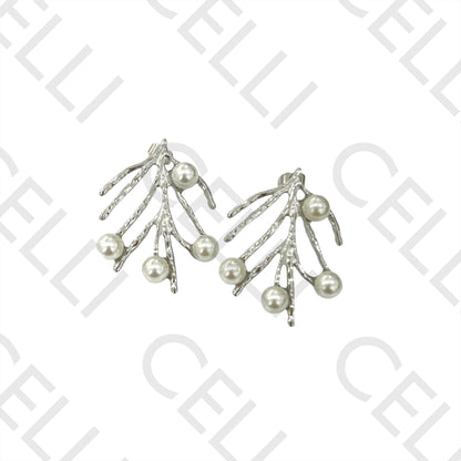 Steel Earring - leaf with pearls