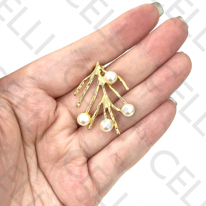 Steel Earring - leaf with pearls