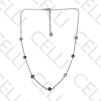 Collar de acero con pequeñas medallas intermedias - diamantes de colores