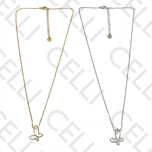 不锈钢项链 - 蝴蝶与珍珠母