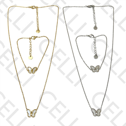 不锈钢项链/手链 - 带母贝的蝴蝶款式