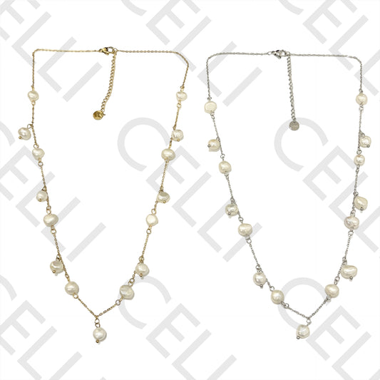 钢制项链 - 淡水珍珠