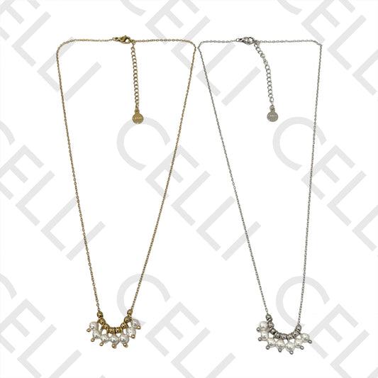 不锈钢项链 - 珍珠与钢球