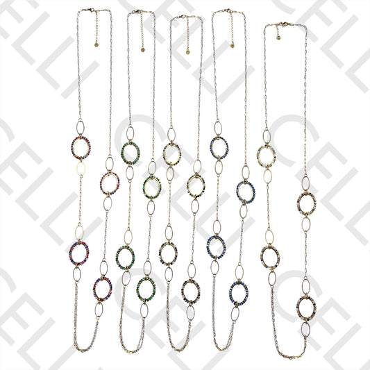 不锈钢长项链 - 切面水晶