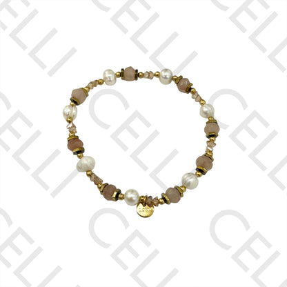 弹性手链搭配淡水珍珠、天然宝石、赤铁矿和钢材