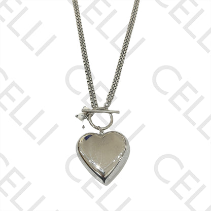 双钢项链/手链 OT扣 - 光滑心形和宝石