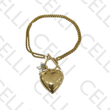 Cargar imagen en el visor de la galería, Collar/Pulsera de Acero con Doble Cierre OT - Corazón Liso y Piedras
