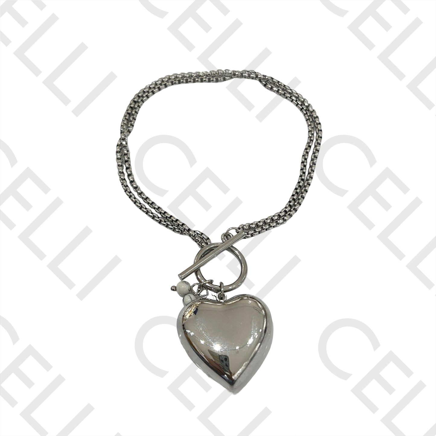 Collar/Pulsera de Acero con Doble Cierre OT - Corazón Liso y Piedras