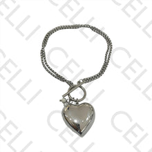 Cargar imagen en el visor de la galería, Collar/Pulsera de Acero con Doble Cierre OT - Corazón Liso y Piedras
