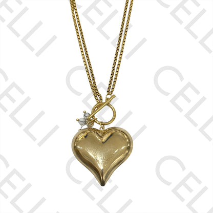 Double Steel Necklace / Bracelet with OT Clasp - Smooth Heart and Stones