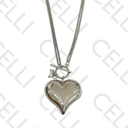 Double Steel Necklace / Bracelet with OT Clasp - Smooth Heart and Stones