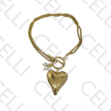 Cargar imagen en el visor de la galería, Collar/Pulsera de Acero con Doble Cierre OT - Corazón Liso y Piedras
