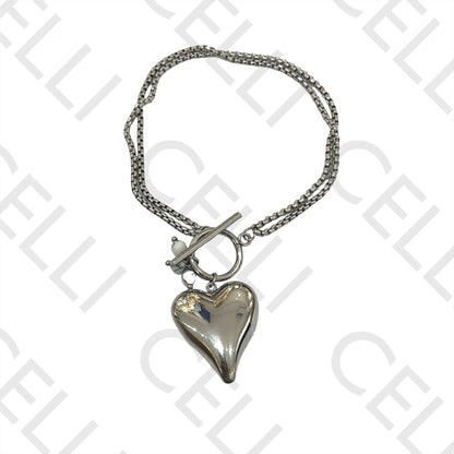 Double Steel Necklace / Bracelet with OT Clasp - Smooth Heart and Stones