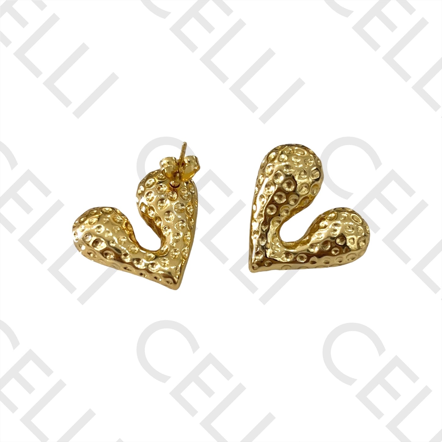 钢制耳环 - 锤打心形