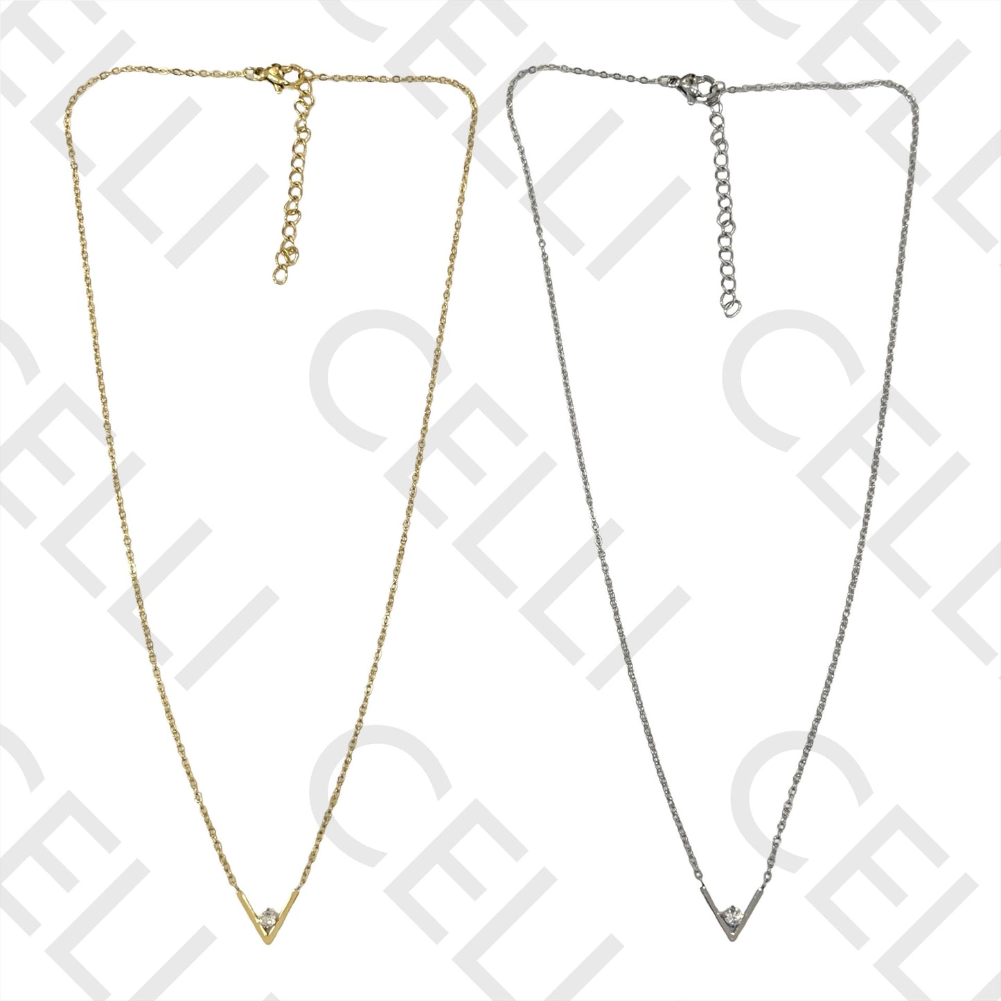 Steel Necklace - V with Brilliant