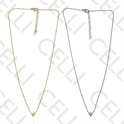 Steel Necklace - V with Brilliant