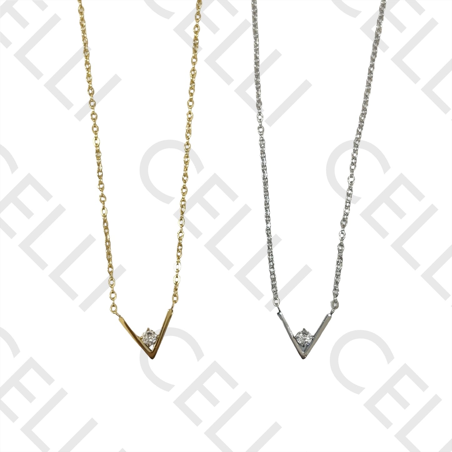 Steel Necklace - V with Brilliant