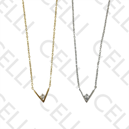 Steel Necklace - V with Brilliant