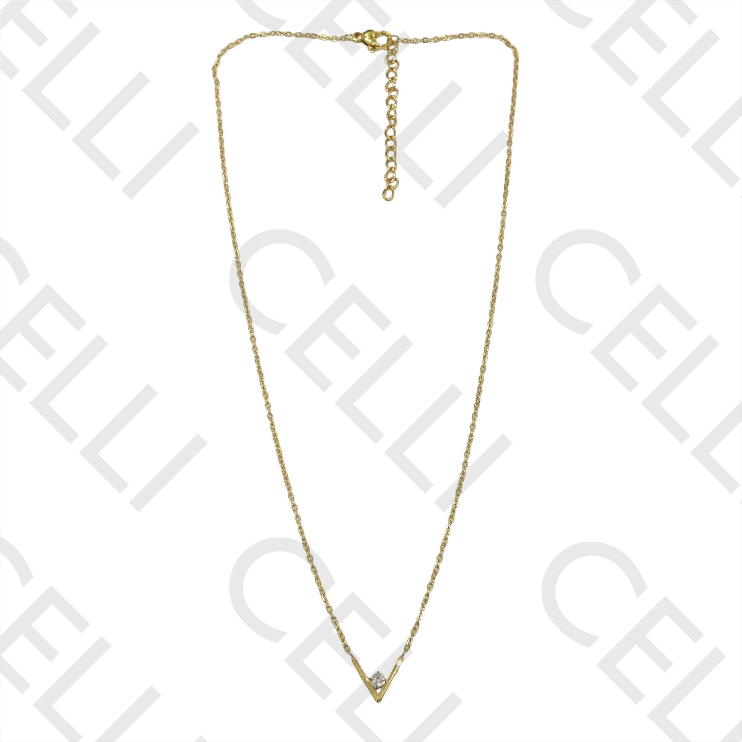 Steel Necklace - V with Brilliant