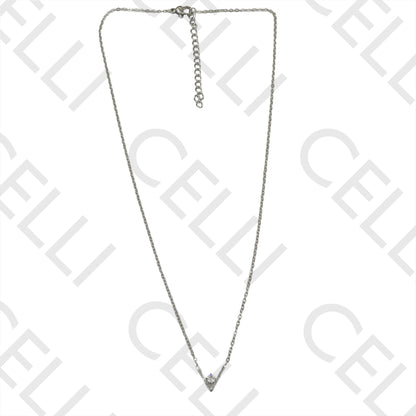 Steel Necklace - V with Brilliant