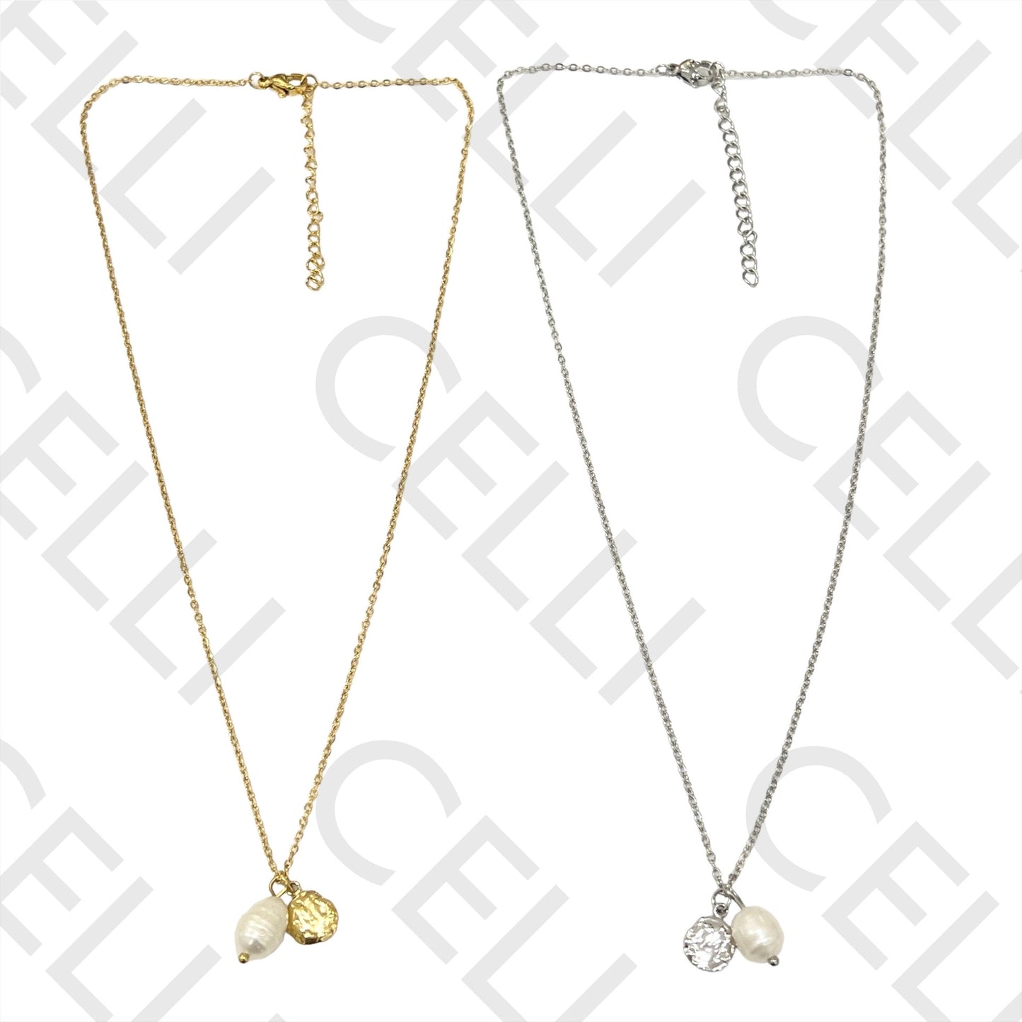 钢制项链 - 勋章和珍珠