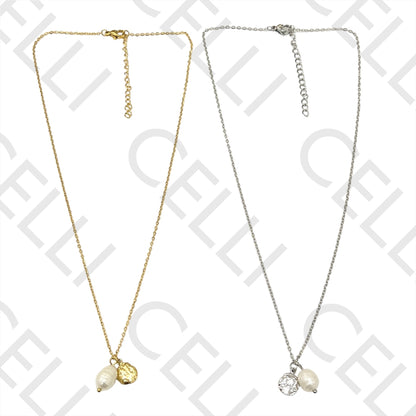 钢制项链 - 勋章和珍珠