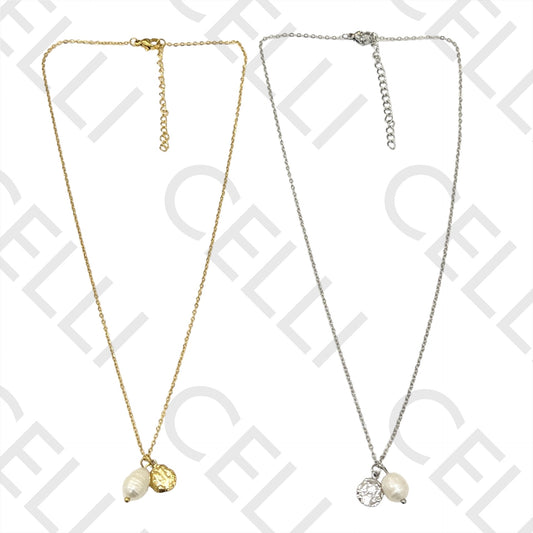 Colar de Aço - medalha e pérola