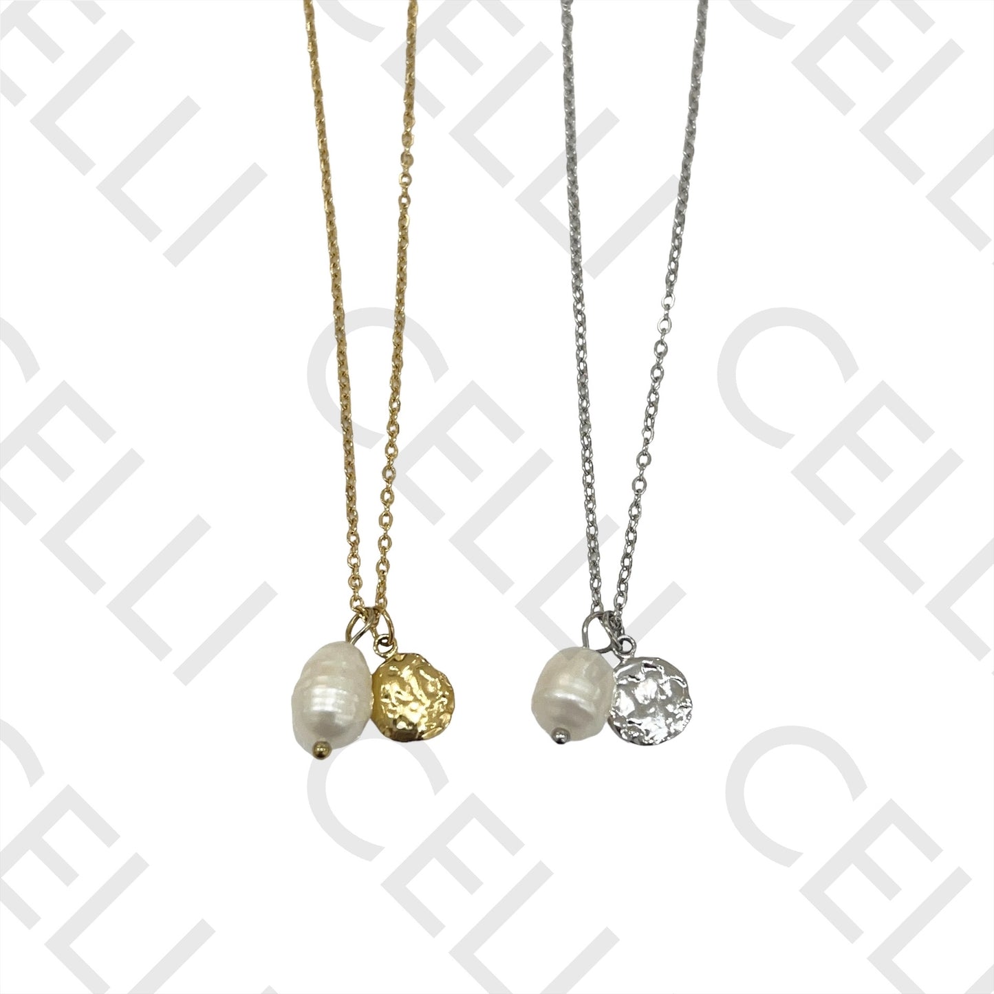 钢制项链 - 勋章和珍珠