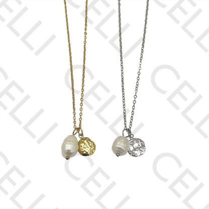 钢制项链 - 勋章和珍珠