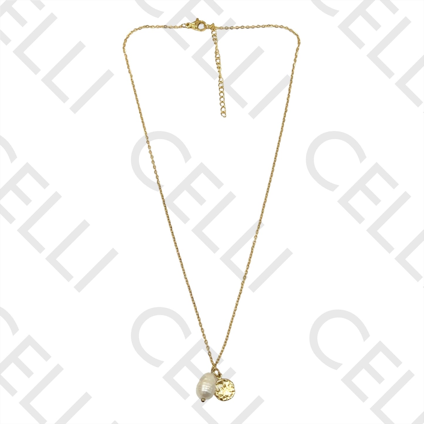 钢制项链 - 勋章和珍珠