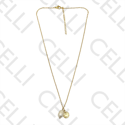 钢制项链 - 勋章和珍珠