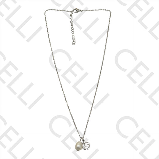 Collar de acero - medalla y perla