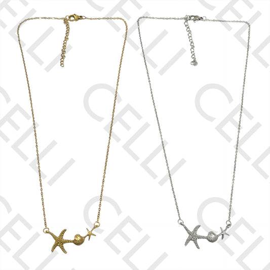 Colar de Aço - entremeio estrela do mar e concha
