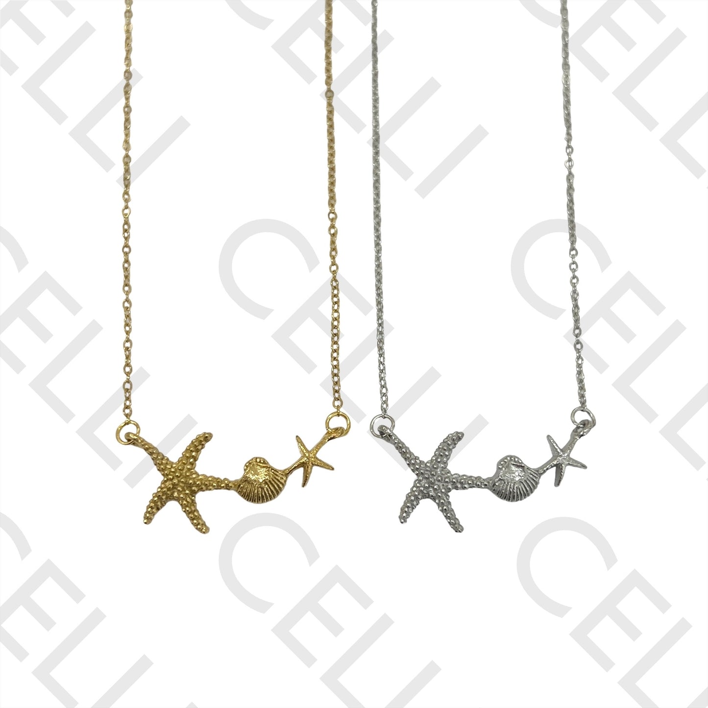 钢制项链 - 海星和贝壳中间件