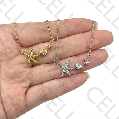钢制项链 - 海星和贝壳中间件