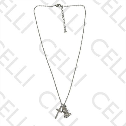 十字架和祈祷手不锈钢项链