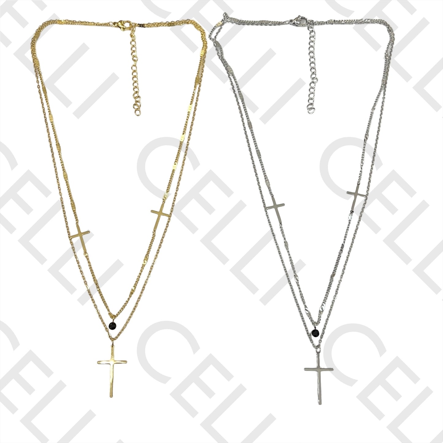 Steel Necklace - double strand with crosses