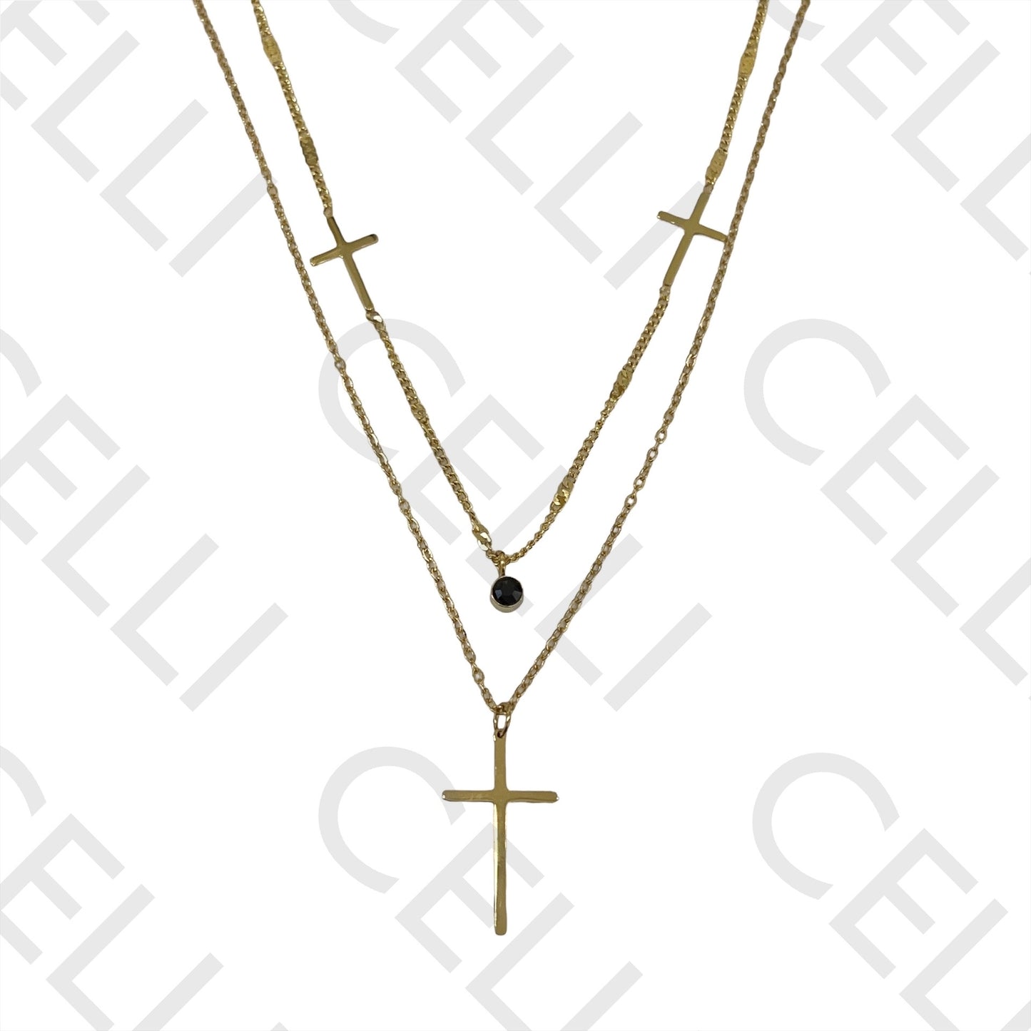 Steel Necklace - double strand with crosses