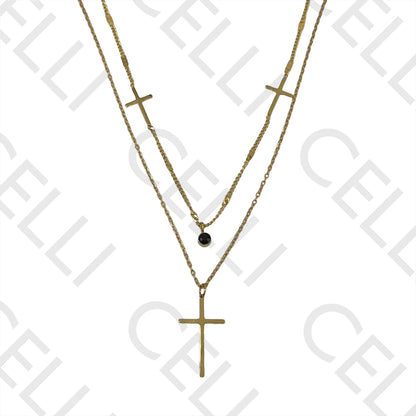 Steel Necklace - double strand with crosses