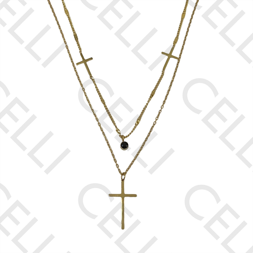 Collar de acero - doble hilo con cruces