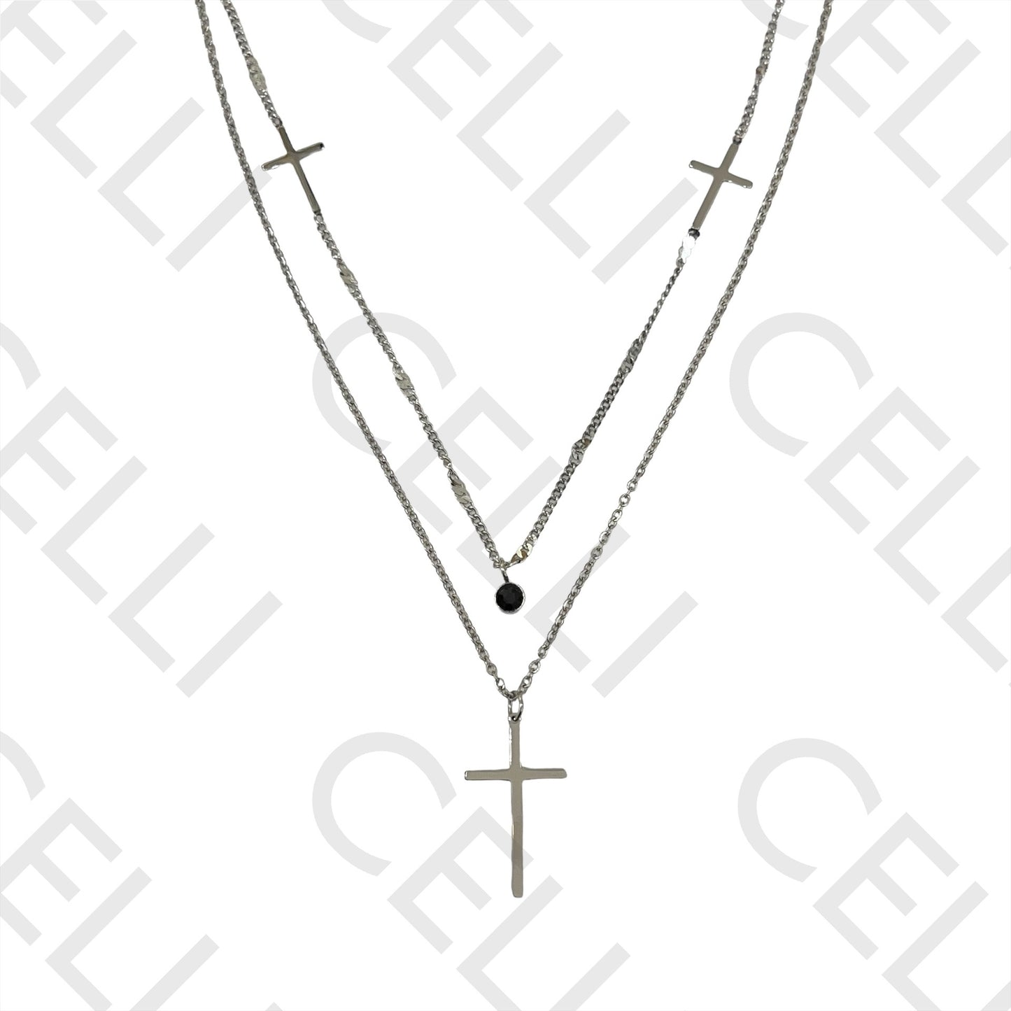 Steel Necklace - double strand with crosses