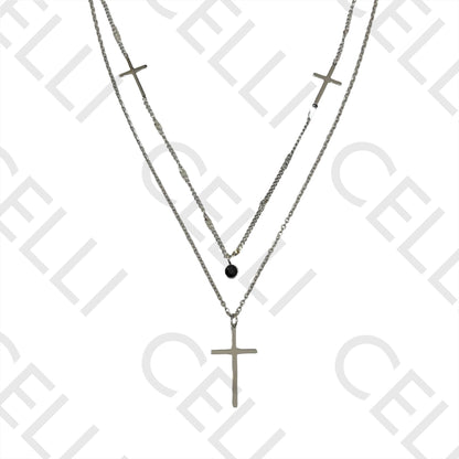Steel Necklace - double strand with crosses