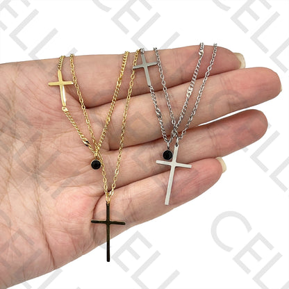 Steel Necklace - double strand with crosses